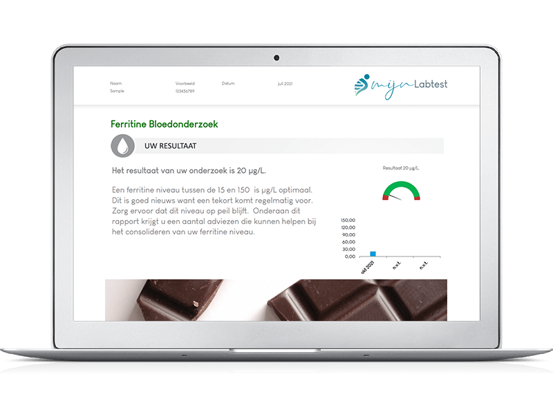 Voorbeeldrapport bloedtest Ferritine- Na de test kun je direct aan de slag met uitleg en tips uit het rapport 